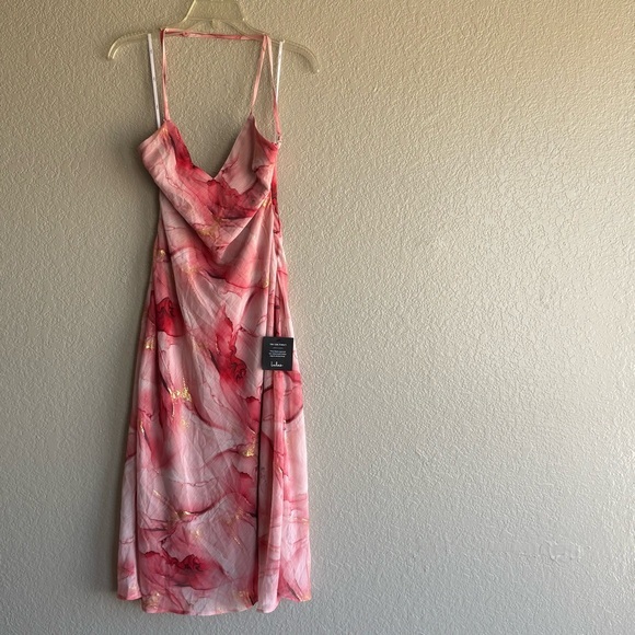 NEW LULUS Bright Charm Pink Abstract Print Chiffon Slip Midi Dress SZ SMALL - Picture 7 of 8